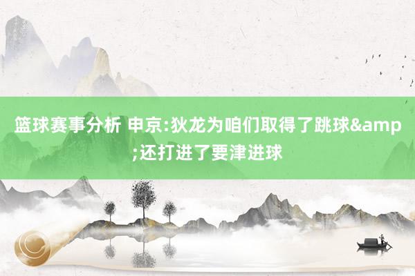 篮球赛事分析 申京:狄龙为咱们取得了跳球&还打进了要津进球